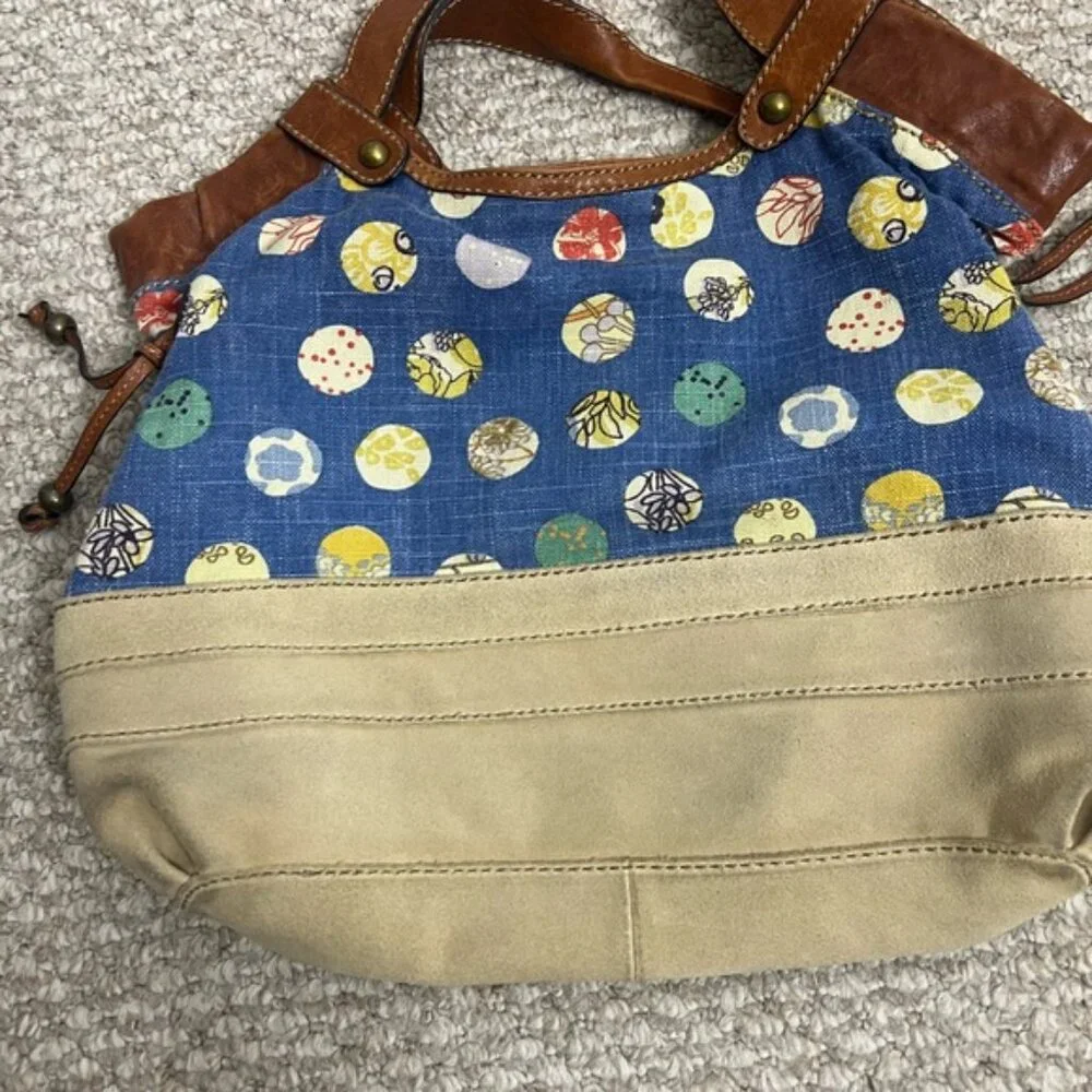 Fossil Blue and Brown Hobo Bag with Leather Straps - Picture 4 of 9